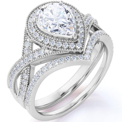 Pear Cut Bridal Set Lab Grown Brilliance Diamond Ring for Women