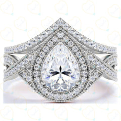 Pear Cut Bridal Set Lab Grown Brilliance Diamond Ring for Women