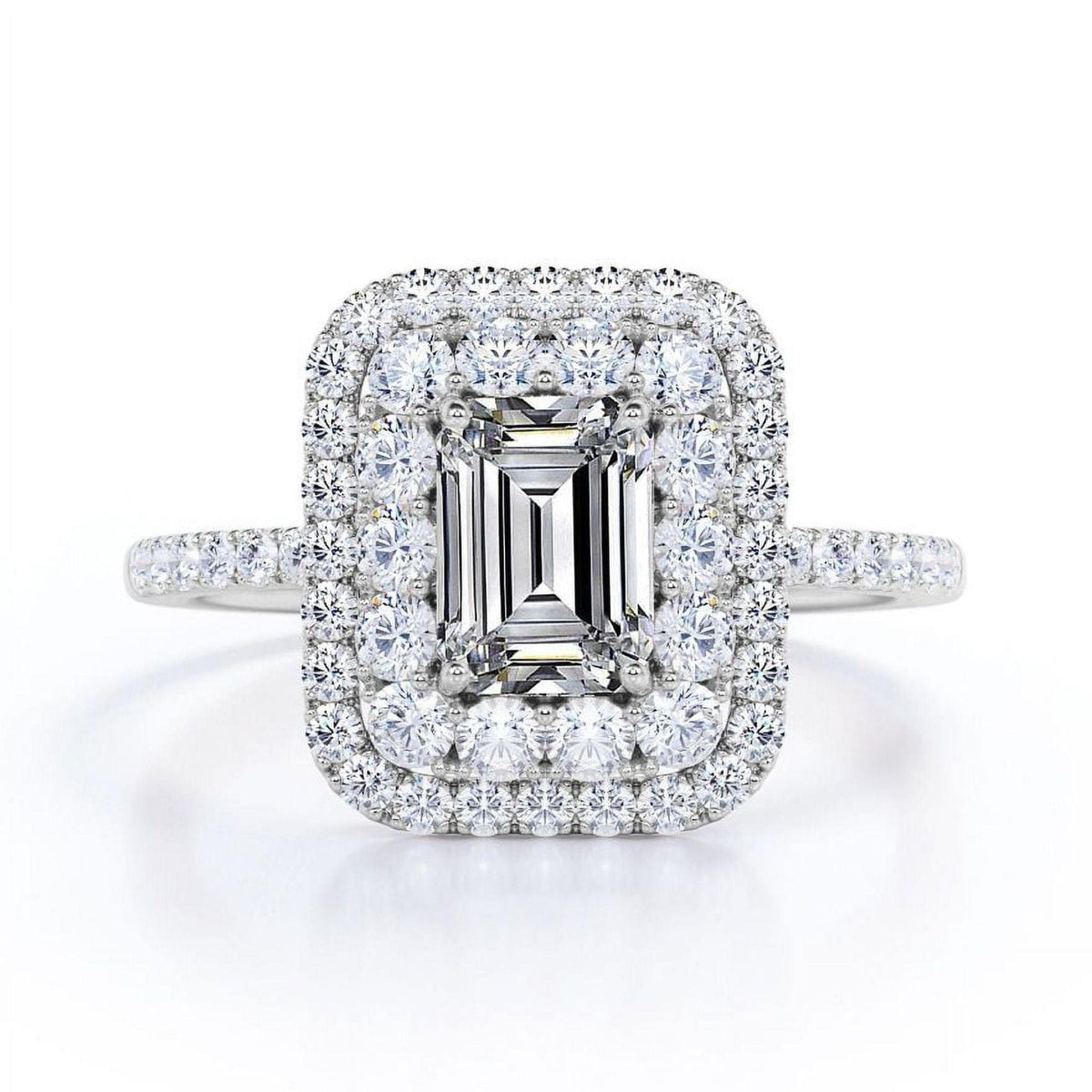 Emerald Cut Double Halo Lab Grown Diamond Ring for Women