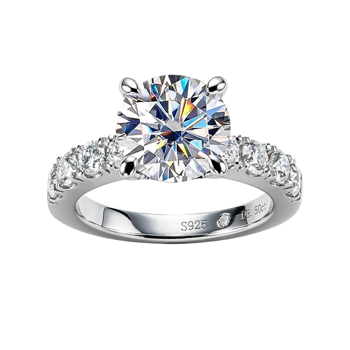 Round Brilliant Cut Solitaire With Accents Lab Grown Diamond Ring for Women