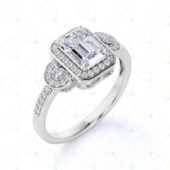 1.00 TCW Emerald Cut Halo Lab Grown Diamond Ring for Women