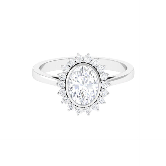 1.25 TCW Oval Cut Halo Lab Grown Diamond Ring for Women