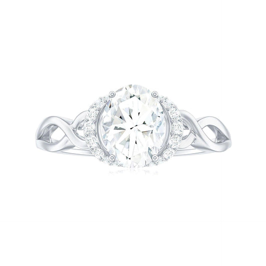 1.00 TCW Oval Cut Halo Lab Grown Diamond Ring for Women