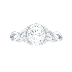 1.00 TCW Oval Cut Halo Lab Grown Diamond Ring for Women