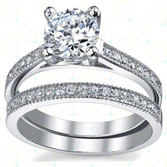 1.30 TCW Round Brilliant Cut Bridal Set White Gold Lab Grown Diamond Ring for Women