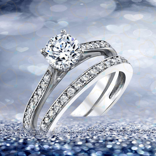 1.00 TCW Round Brilliant Cut Bridal Set Lab-Grown Diamond Ring for Women