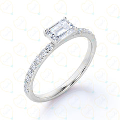 1.00 TCW Emerald Cut Solitaire With Accents Lab Grown Diamond Ring for Women