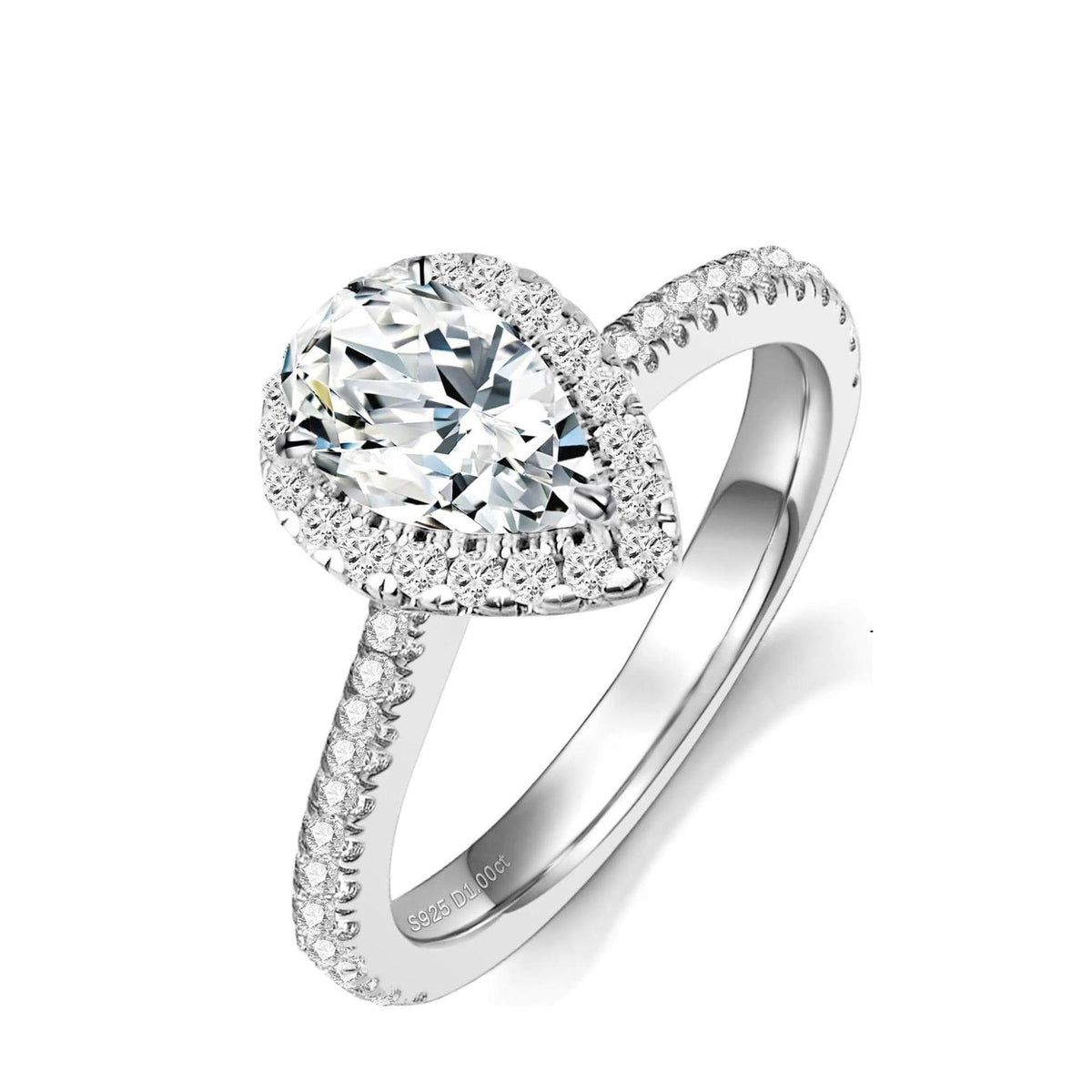 1.30 TCW Pear Cut Halo Lab Grown Diamond Ring for Women