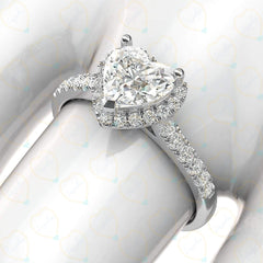 1.00 TCW Heart Cut Halo Lab Grown Diamond Ring for Women