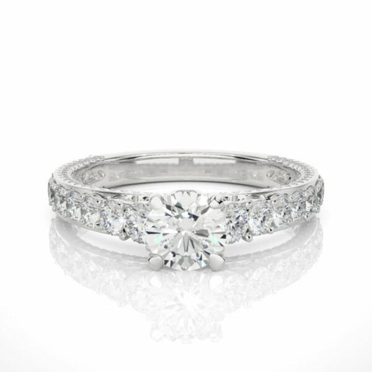 Round-Brilliant Cut Solitaire With Accents Lab Grown Diamond Ring