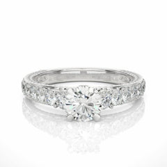 Round-Brilliant Cut Solitaire With Accents Lab Grown Diamond Ring