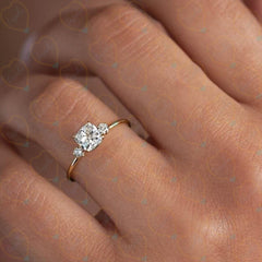 1.00 TCW Cushion Cut 3 Stone Lab Grown Diamond Ring for Women