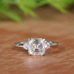 2.00 TCW Asscher Cut 3 Stone Lab Grown Diamond Ring for Women