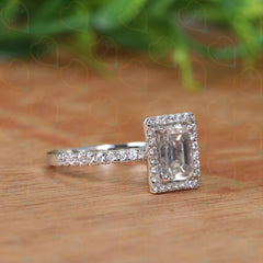 1.00 CTW Emerald Cut Halo Lab Grown Diamond Ring for Women