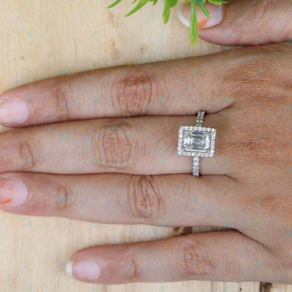 1.00 CTW Emerald Cut Halo Lab Grown Diamond Ring for Women