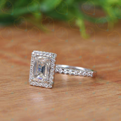 1.00 CTW Emerald Cut Halo Lab Grown Diamond Ring for Women