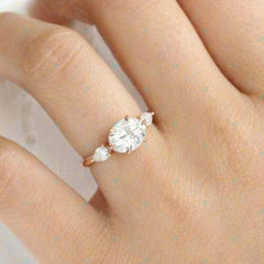 0.80 TCW Oval Cut 3 Stone Lab Grown Diamond Ring for Women