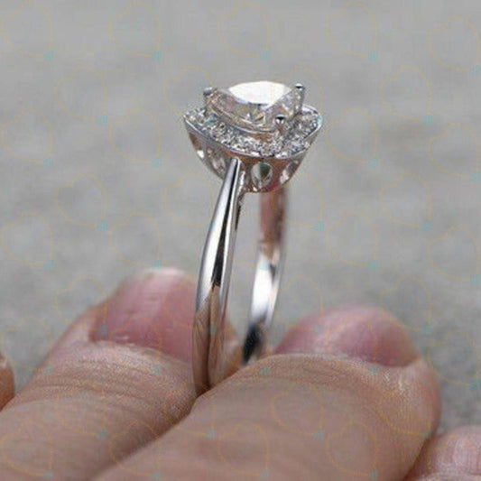 1.00 TCW Heart Cut Halo Lab Grown Diamond Ring for Women