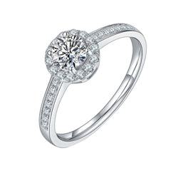 0.90 CTW Round Cut Halo Lab Grown Diamond Ring for Women