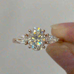 0.80 CTW Oval Cut 3 Stone Lab Grown Diamond Ring for Women