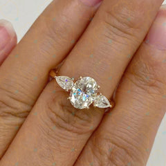 0.80 CTW Oval Cut 3 Stone Lab Grown Diamond Ring for Women