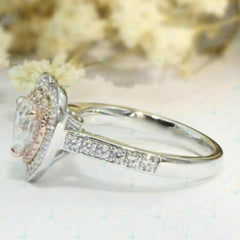 1.00 TCW Heart Cut Double Halo Lab Grown Diamond Ring for Women