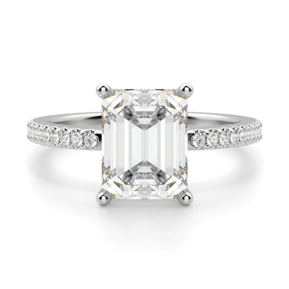 1.00 TCW Emerald Cut Solitaire With Accents Lab Grown Diamond Ring for Women