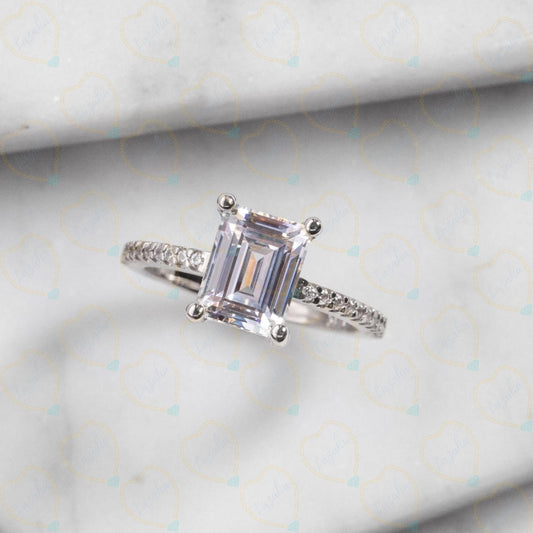 1.00 TCW Emerald Cut Solitaire With Accents Lab Grown Diamond Ring for Women