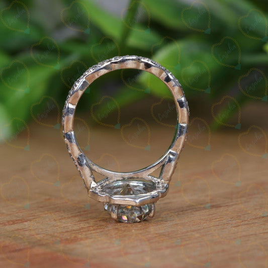 0.80 TCW Oval Cut Halo Lab Grown Diamond Ring for Women