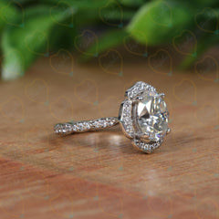 0.80 TCW Oval Cut Halo Lab Grown Diamond Ring for Women