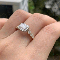 2.50 TCW Emerald Cut Hidden Halo Lab Grown Diamond Ring for Women