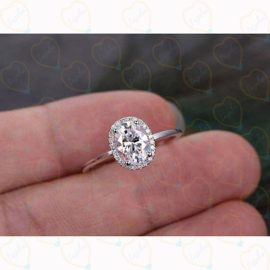 0.80 TCW Oval Cut Halo Lab Grown Diamond Ring for Women