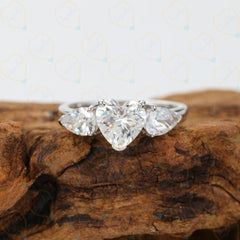 1.00 TCW Heart Cut 3 Stone Lab Grown Diamond Ring for Women