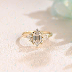 1.50 TCW Emerald Cut Floral Lab Grown Diamond Ring for Women