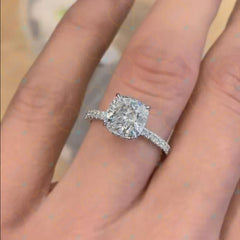 2.50 TCW Cushion Cut Hidden Halo Lab Grown Diamond Ring for Women