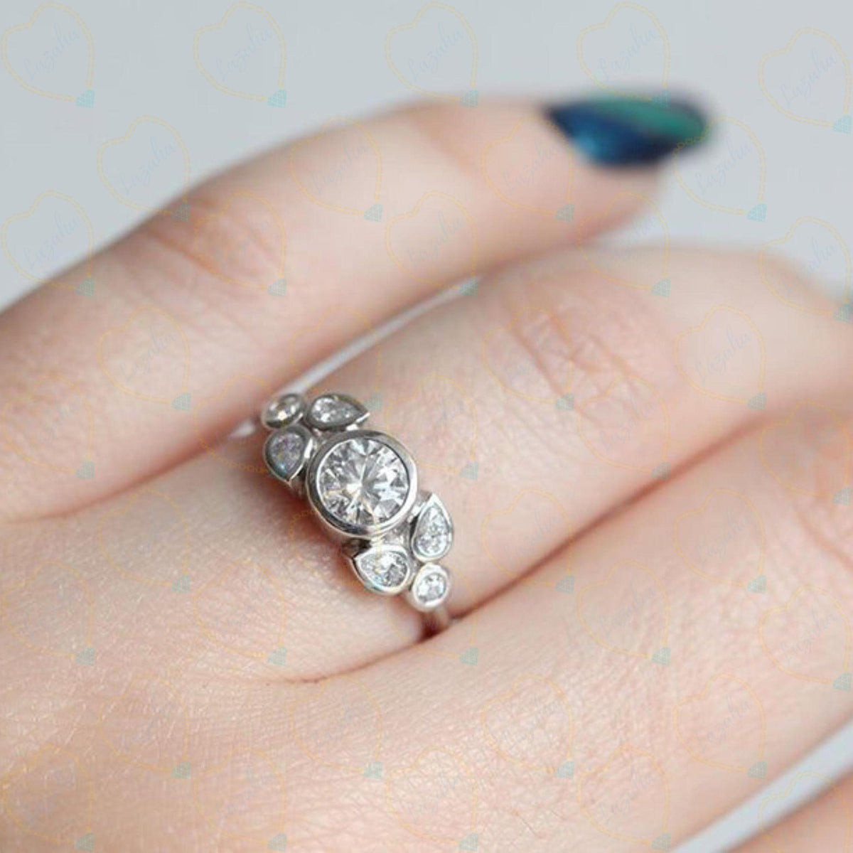 1.00 TCW Round Cut 7 Stone Lab Grown Diamond Ring for Women