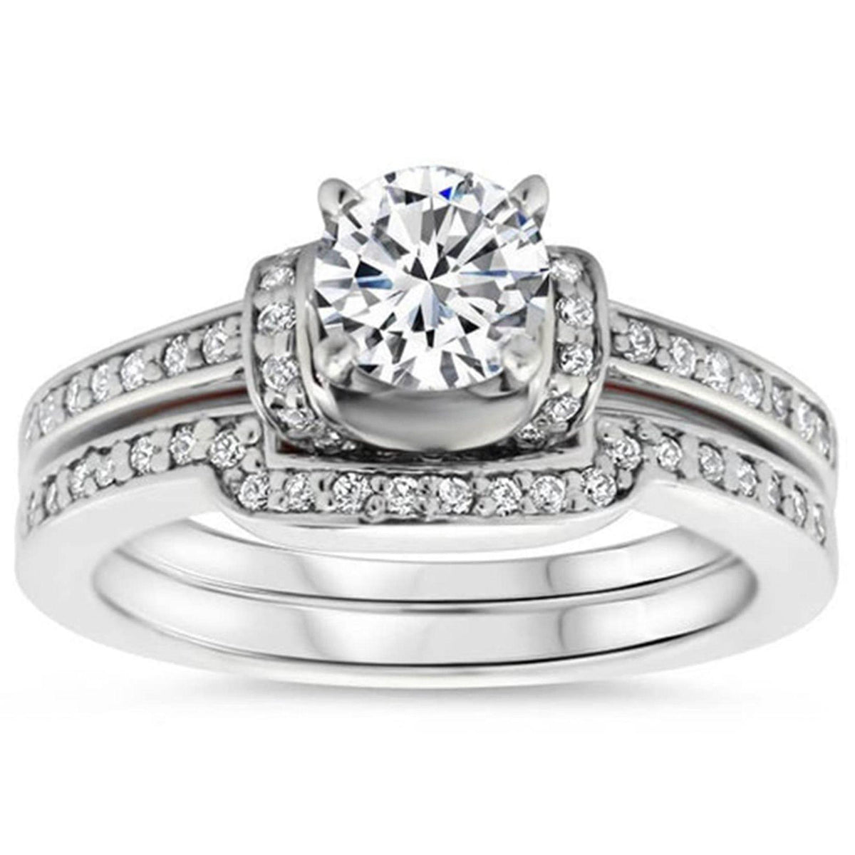 1.70 TCW Round Cut Bridal Set Lab Grown Diamond Ring for Women