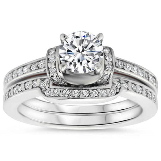 1.70 TCW Round Cut Bridal Set Lab Grown Diamond Ring for Women