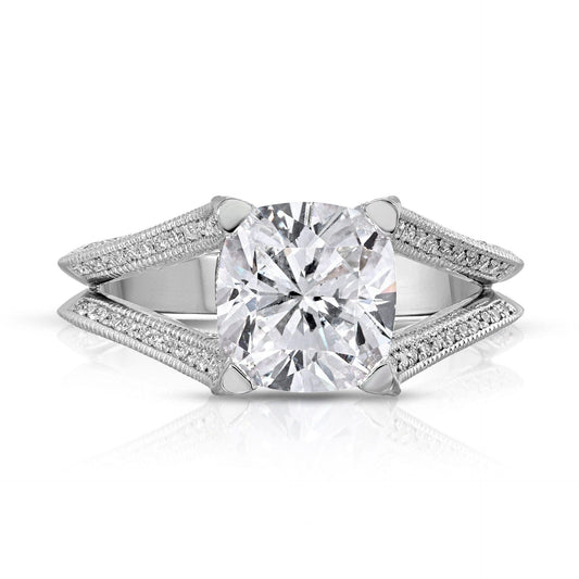 2.50 TCW Cushion Cut Split Shank Lab Grown Diamond Ring for Women