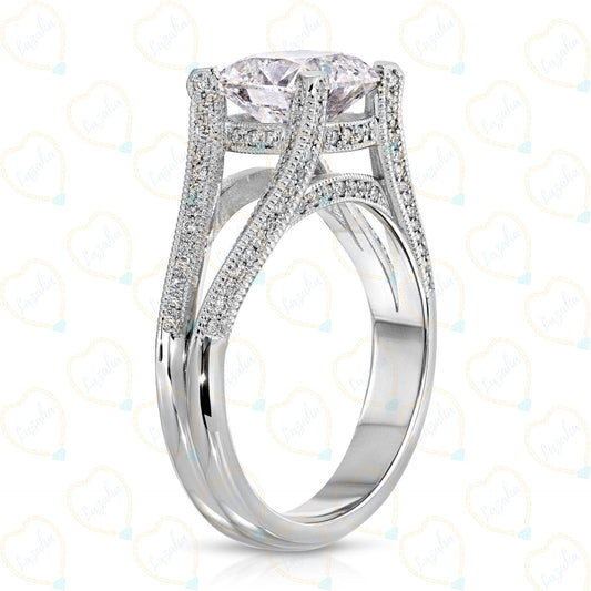 2.50 TCW Cushion Cut Split Shank Lab Grown Diamond Ring for Women