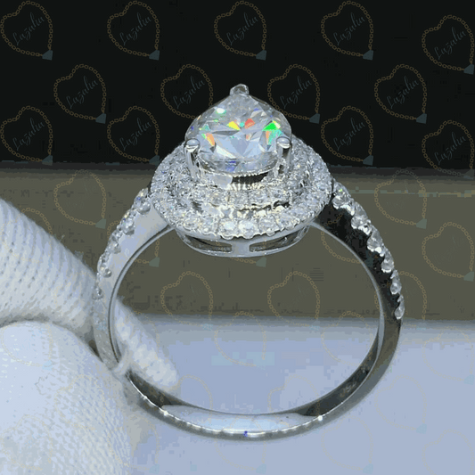 1.70 TCW Pear Cut Double Halo Lab Grown Diamond Ring for Women