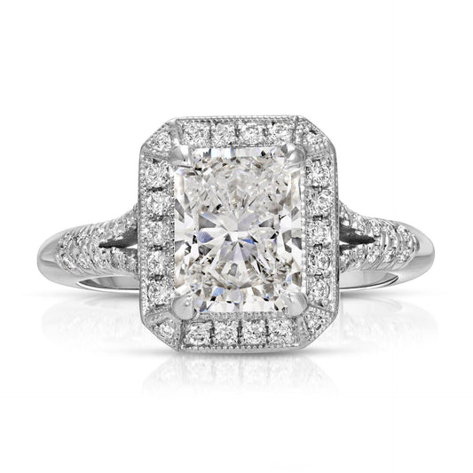 2.00 CTW Radiant Cut Split Shank Lab Grown Diamond Ring for Women