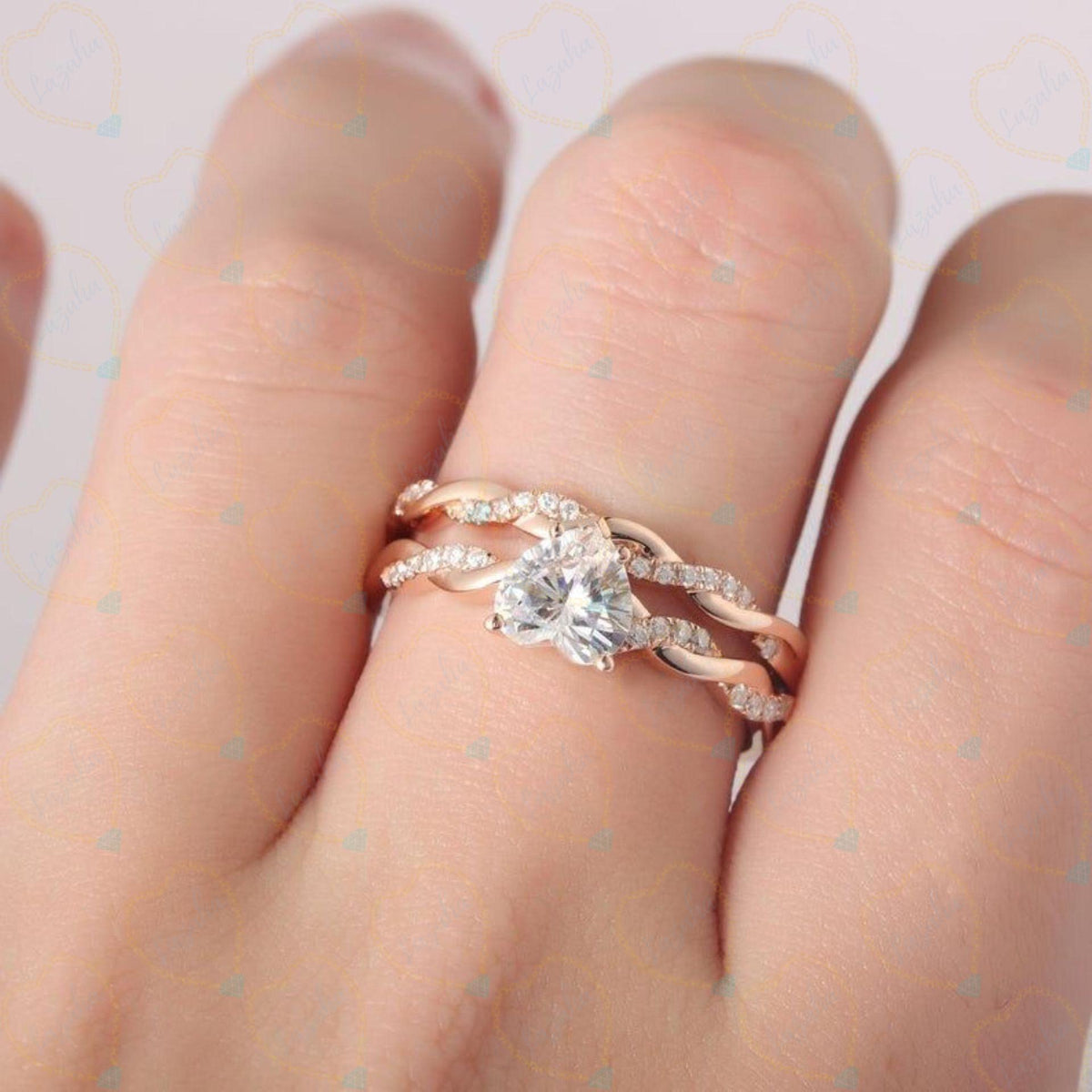 1.00 TCW Heart Cut Bridal Set Lab Grown Diamond Ring for Women