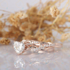 1.00 TCW Heart Cut Bridal Set Lab Grown Diamond Ring for Women