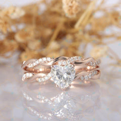 1.00 TCW Heart Cut Bridal Set Lab Grown Diamond Ring for Women