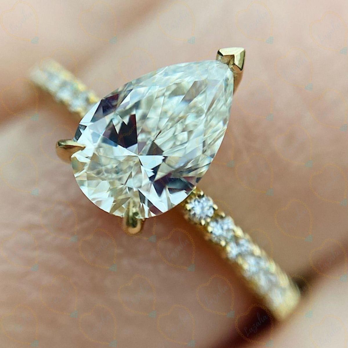 1.20 TCW Pear Cut Solitaire With Accents Lab Grown Diamond Ring for Women