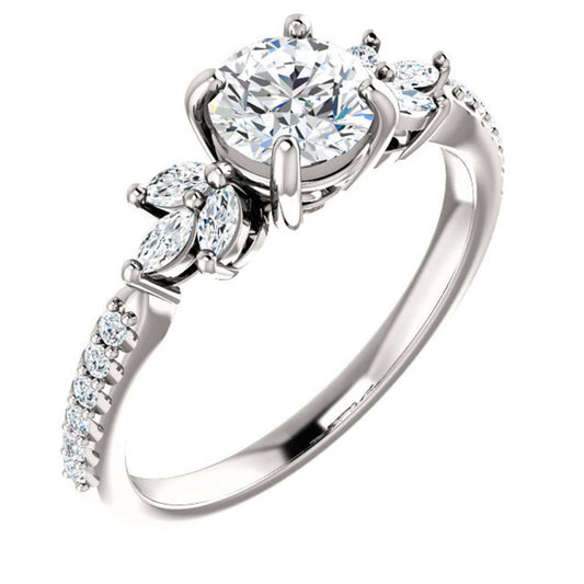 1.00 TCW Round Cut Solitaire With Accents Lab Grown Diamond Ring for Women