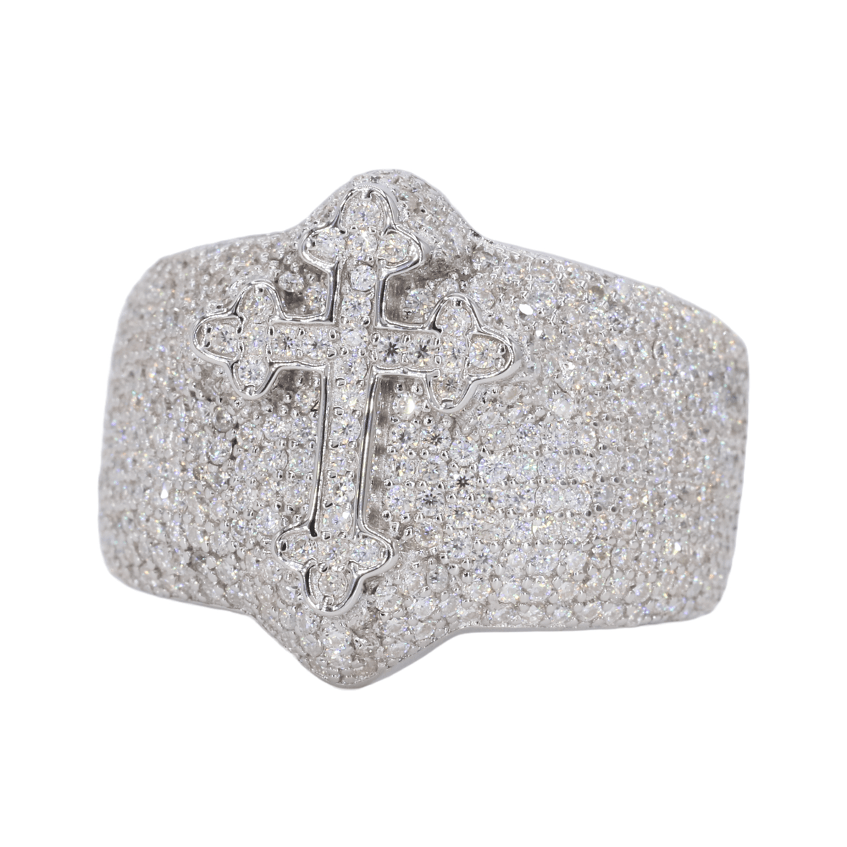 Iced Out Gothic Cross VVS Moissanite Diamond Ring