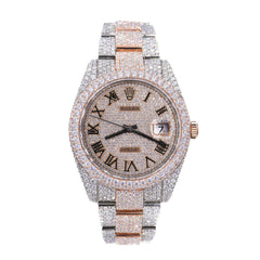 DJ Two-Tone Rose Gold Roman Numerals 41MM Moissanite Diamond Watch 22CT