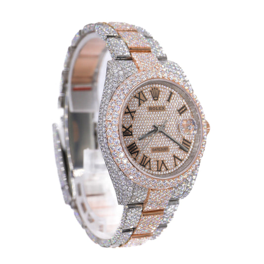 DJ Two-Tone Rose Gold Roman Numerals 41MM Moissanite Diamond Watch 22CT